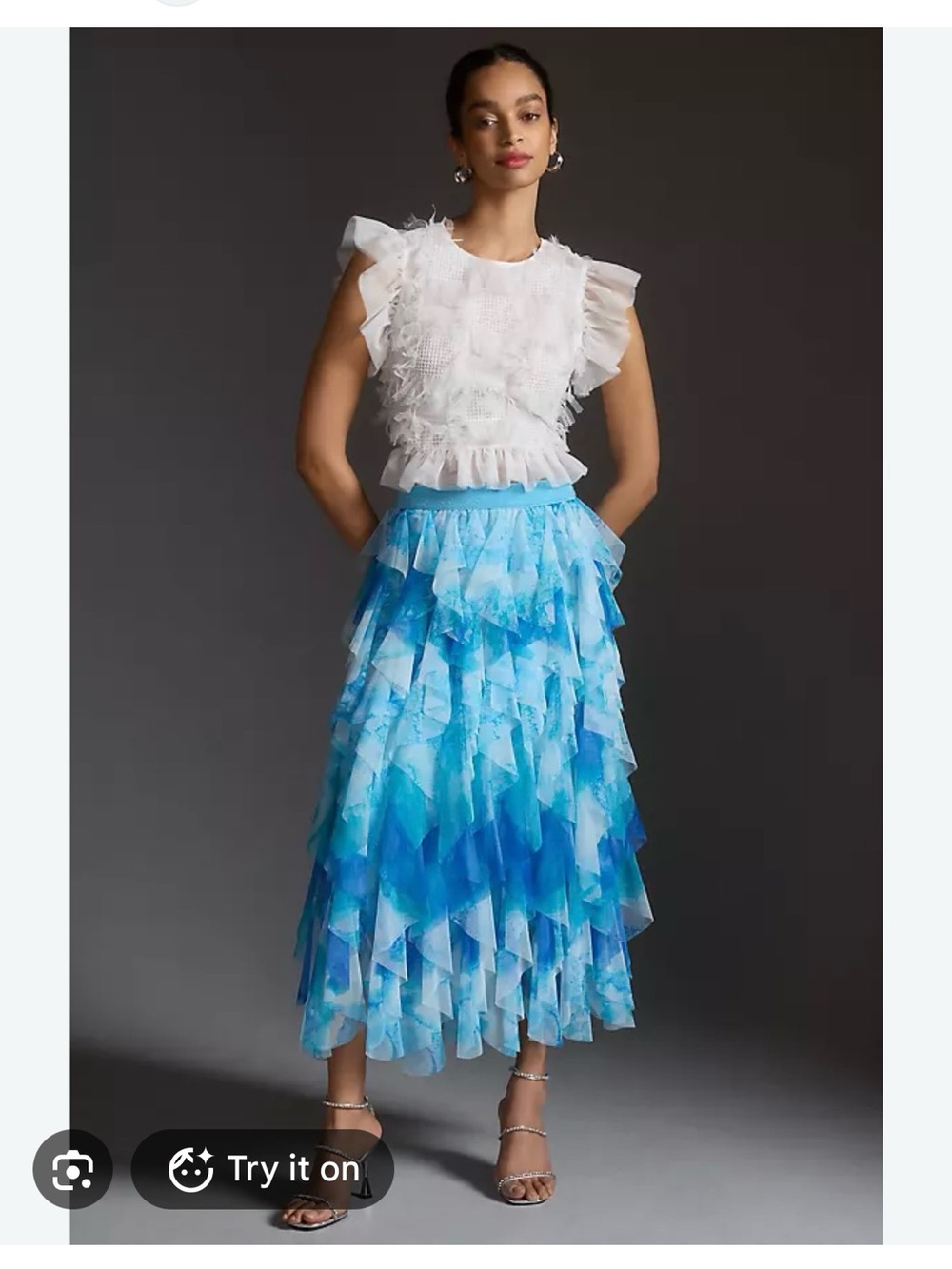 Anthropologie tulle Blue Ombre Ruffle Midi Skirt